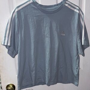 Adidas Woman’s Light Blue Crop Top with White Stripes